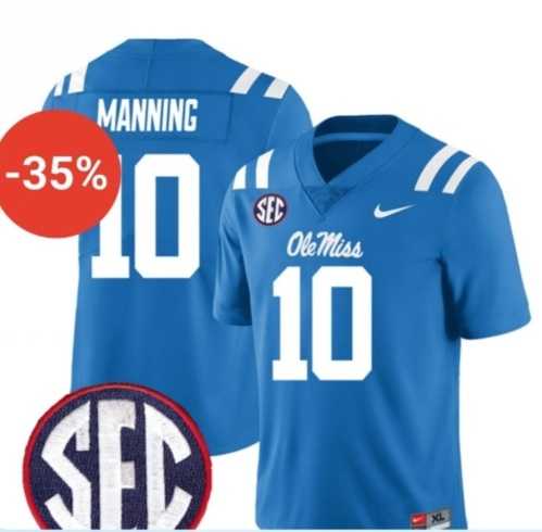 Mens Ole Miss Rebels #10 Eli Manning Blue F.U.S.E. Stitched Jersey Dzhi->ole miss rebels->NCAA Jersey